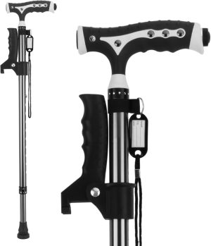 Hold 440 Lbs Walking Cane for Men & Women Aluminum Alloy Lightweight Height Adjustable Walking Stick Heavy Duty Foldbale Free Standing Cane with LED for niors Adults