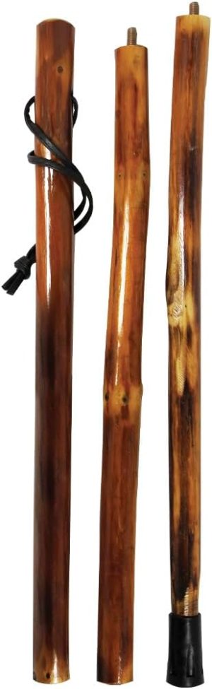 3 Piece 55" Detachable Pine Wood Walking/Hiking Stick with Metal Tip, Reinforced Rubber Tip, and Water-Resistant Travel Pouch - Portable and Durable for Outdoor Adventures