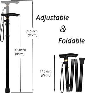 Aluminum Alloy Walking Sticks & Foldable Anti-Slip Hiking Stick - Length Adjustable for Elderly - Image 2