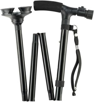 Folding Cane with Led Light, Adjustable Canes for Men and Women, Walking Stick for Elderly with Cushion Handle and Pivoting Quad Ba for Hiking Mountain Climbing Backpacker… - Image 2