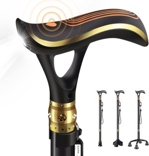 Smart Alarm Walking Cane for Men & Women, Telescopic and Adjustable Walking Sticks for niors, USB Direct Charge, with LED Light, One Cane for Three Purpos, Light and Stable