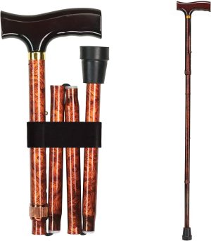 Sports Walking Cane or Stick, Foldable Cane for Men, Women, niors and Handicapped Adjusts from 33-37" in 1 inch increments with Ergonomic Wood Handle,Supports up to 250 Pounds