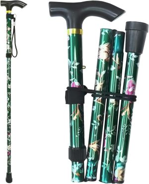 Folding Cane, 5-Level Adjustable Height Lightweight Portable Foldable Walking Canes with Wrist Strap and T Handle for Men Women niors