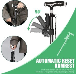Hold 440 Lbs Walking Cane for Men & Women Aluminum Alloy Lightweight Height Adjustable Walking Stick Heavy Duty Foldbale Free Standing Cane with LED for niors Adults - Image 2