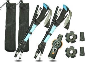Folding Trekking Poles, Hiking Travel Poles, Hiking Equipment, Lightweight Trekking Poles, Suitable for Men and Women, The Elderly and Children，with an Outdoor Compass