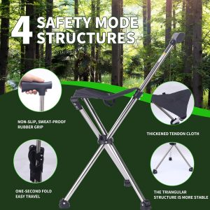 Cane with at,Walking Stick,Foldable Chair,Hiking Stick,Camping,Hiking,Walking Cane Chair,Walking Stick with at,atable Crutch Stool,Stick Chair - Image 2